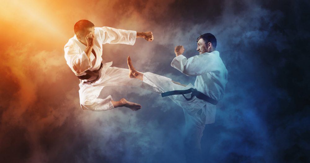 Martial,Arts,Masters,,Karate,Practice.,Two,Male,Karate,Fighting Martial arts masters, karate practice. Two male karate fighting